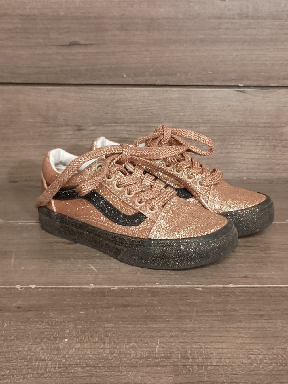 Vans "Off The Wall" Kids Gold Sparkle Sneakers Size 11.5